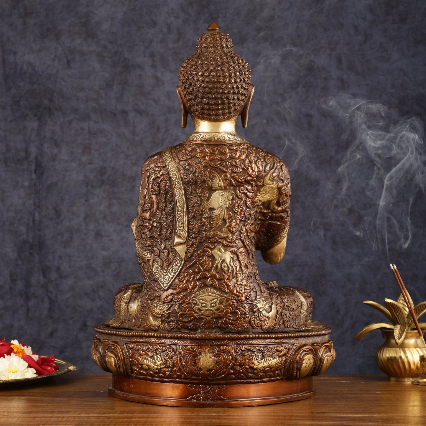 Pure Brass Blessing Buddha Statue - 17" | Dual Tone Beauty - Budhshiv.com