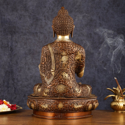 Pure Brass Blessing Buddha Statue - 17" | Dual Tone Beauty - Budhshiv.com