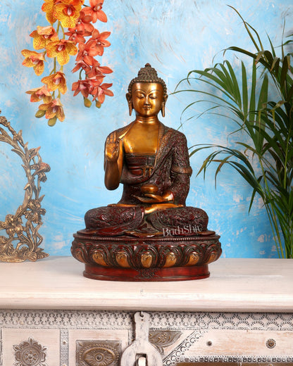 Pure Brass Blessing Buddha Statue - 17" Nepalese tone - Budhshiv.com