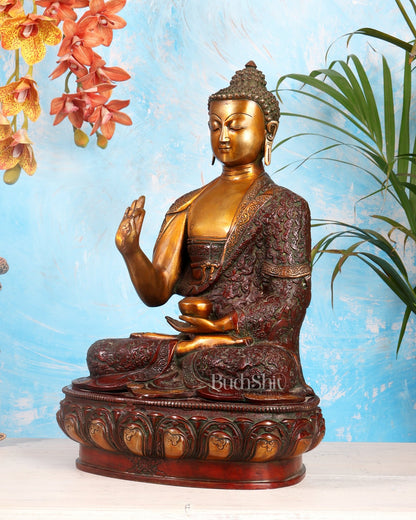 Pure Brass Blessing Buddha Statue - 17" Nepalese tone - Budhshiv.com