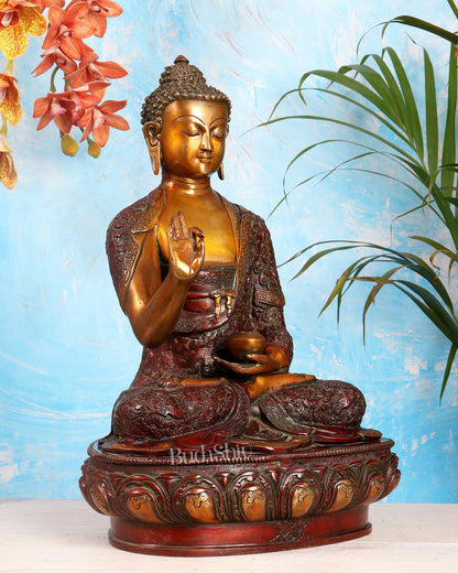 Pure Brass Blessing Buddha Statue - 17" Nepalese tone - Budhshiv.com