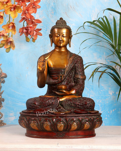 Pure Brass Blessing Buddha Statue - 17" Nepalese tone - Budhshiv.com