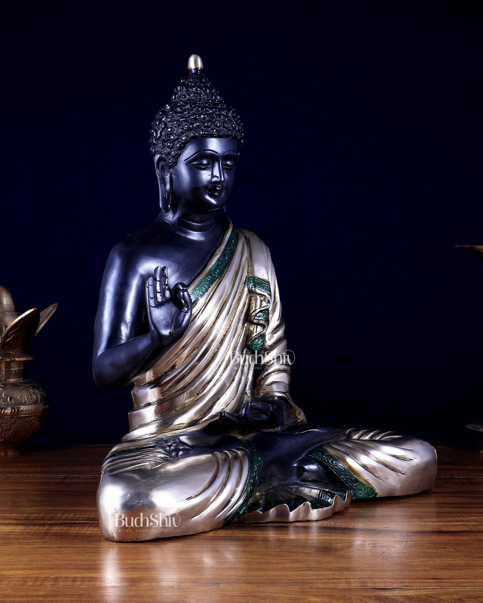 Pure Brass Blessing Buddha Statue black finish – 15" - Budhshiv.com