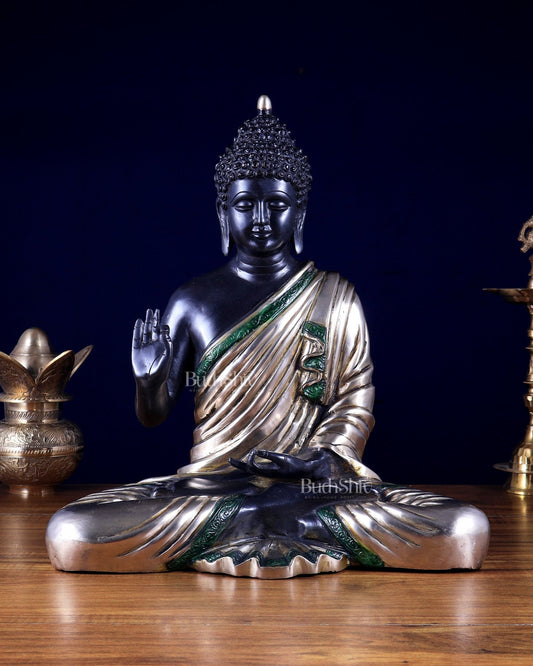 Pure Brass Blessing Buddha Statue black finish – 15" - Budhshiv.com