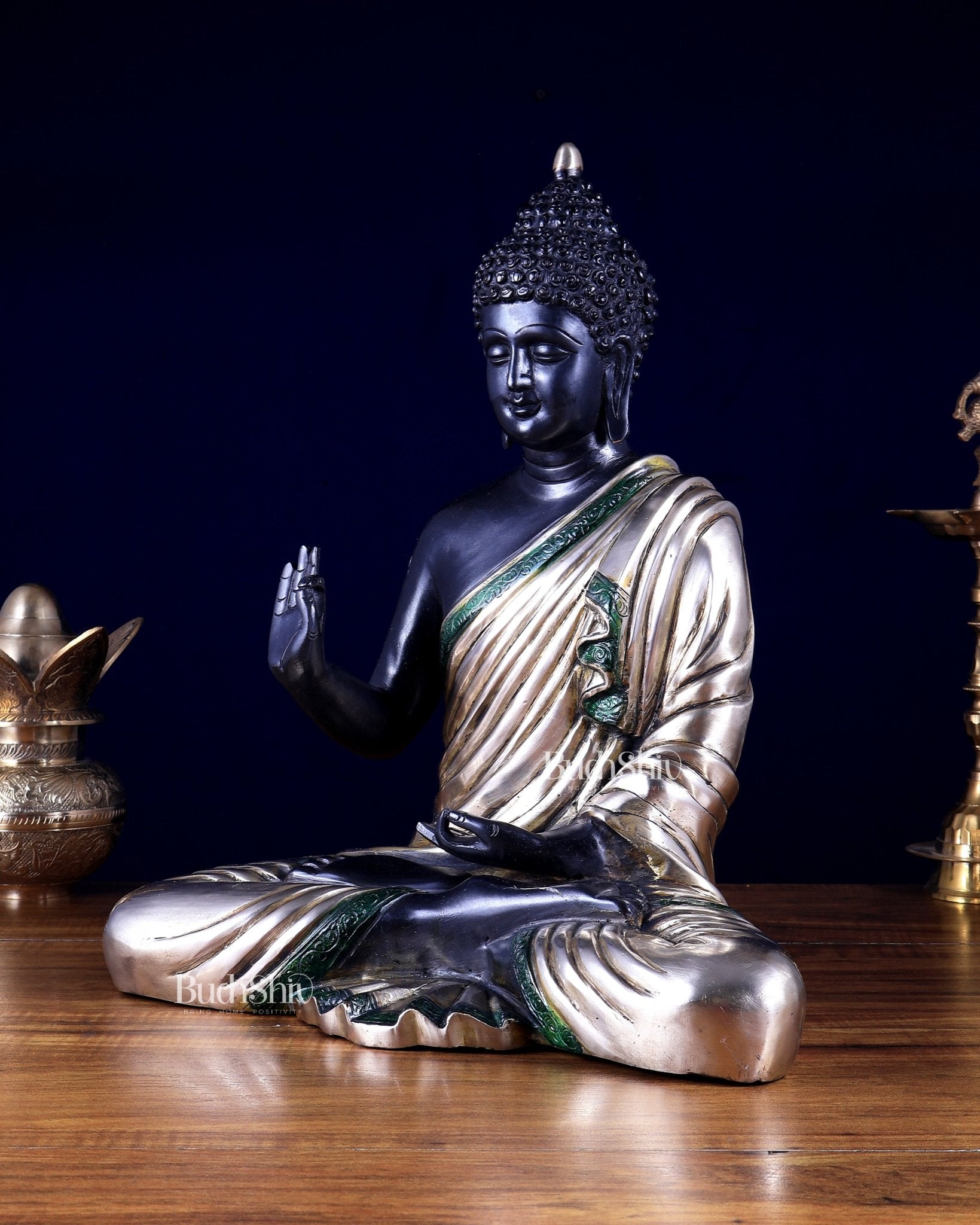 Pure Brass Blessing Buddha Statue black finish – 15" - Budhshiv.com