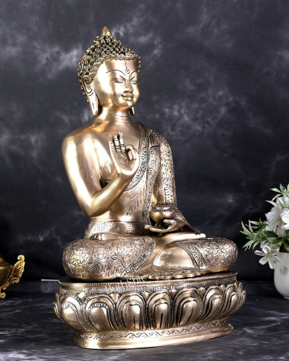 Pure Brass Blessing Buddha Statue with Intricate Carvings – Handcrafted Spiritual Sculpture (15 Inch) - Budhshiv.com
