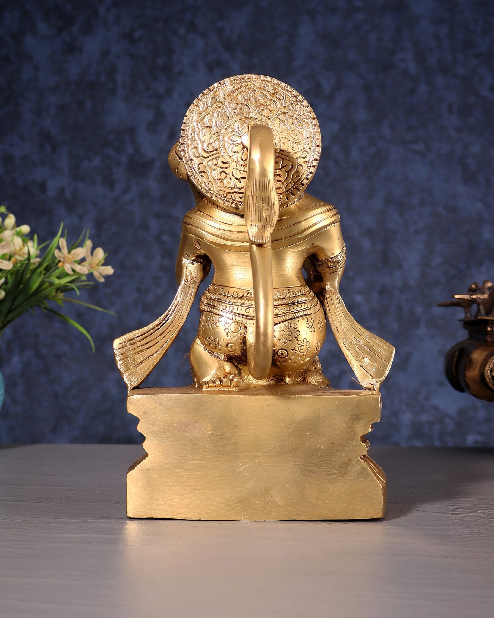 Pure Brass Blessing Hanuman Idol - 8" Enhanced carvings - Budhshiv.com