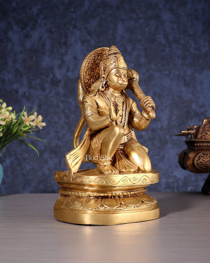 Pure Brass Blessing Hanuman Idol - 8" Enhanced carvings - Budhshiv.com