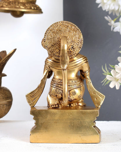Pure Brass Blessing Hanuman Idol - 8 inch tall enhanced - Budhshiv.com