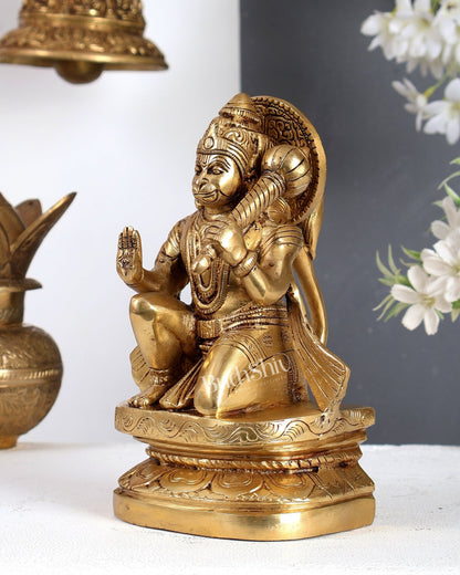Pure Brass Blessing Hanuman Idol - 8 inch tall enhanced - Budhshiv.com
