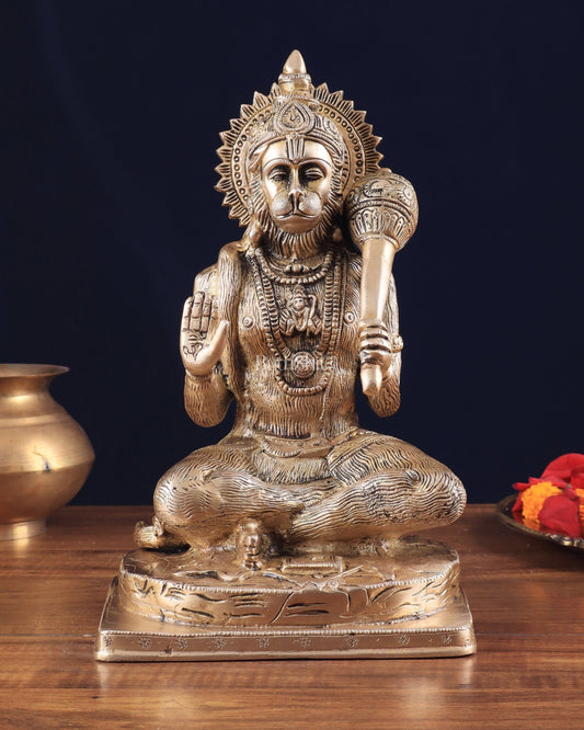 Pure Brass Blessing Hanuman Statue 11.5" - Budhshiv.com