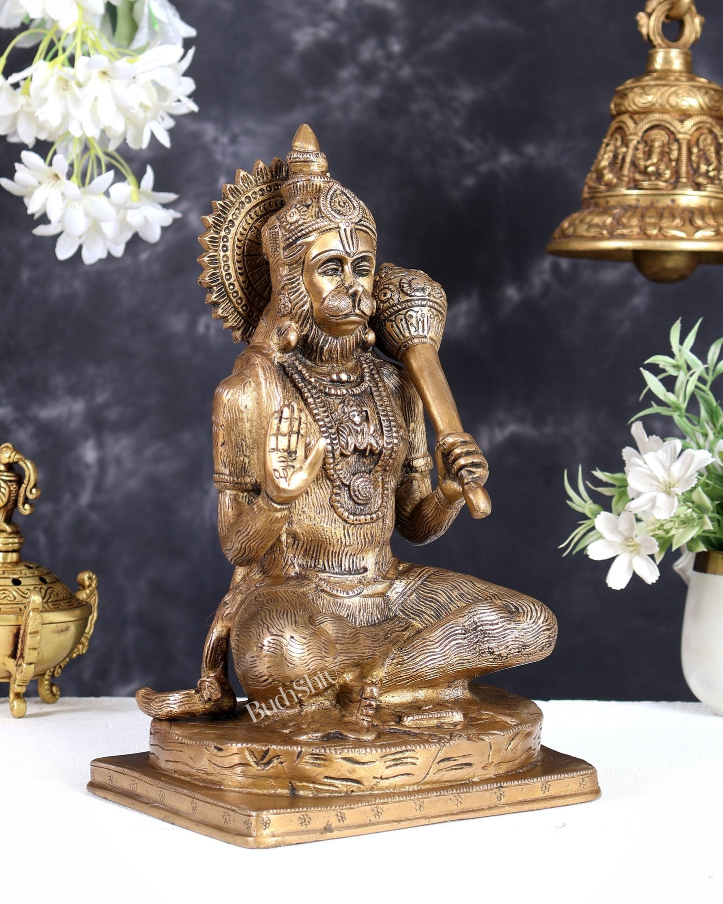 Pure Brass Blessing Hanuman Statue 11.5" - Budhshiv.com