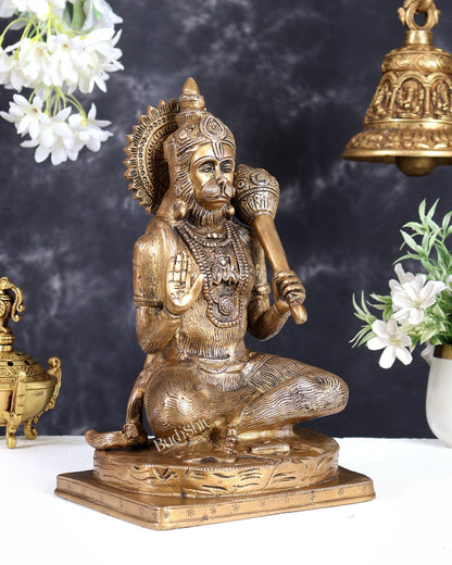Pure Brass Blessing Hanuman Statue 11.5" - Budhshiv.com