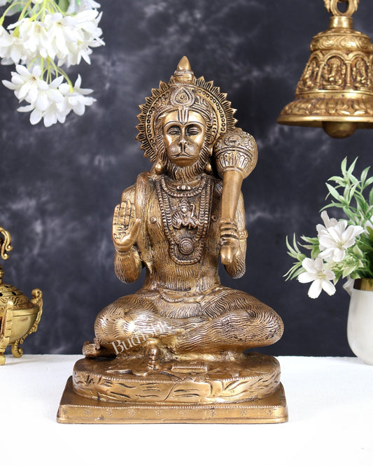 Pure Brass Blessing Hanuman Statue 11.5" - Budhshiv.com