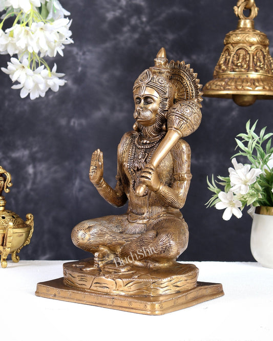 Pure Brass Blessing Hanuman Statue 11.5" - Budhshiv.com