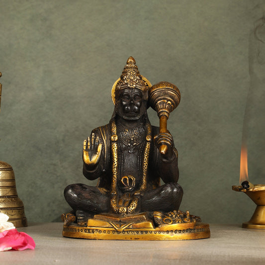 Pure Brass Blessing Lord Hanuman Idol with Crossed Legs 7 inch - Budhshiv.com