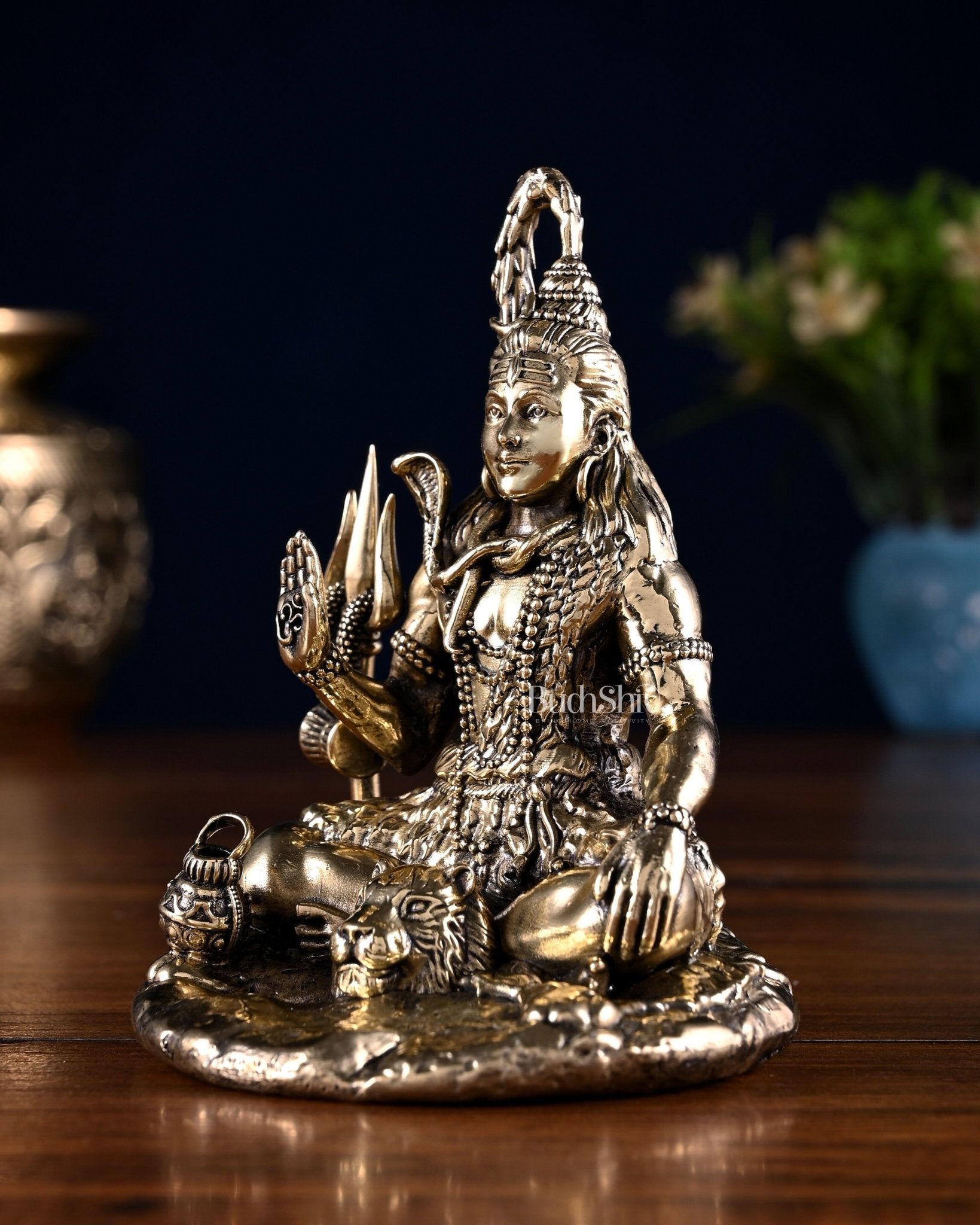 Pure Brass Blessing Lord Shiva Idol 4.5" - Budhshiv.com