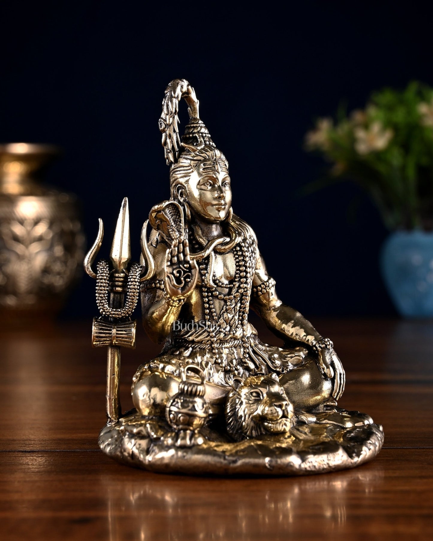 Pure Brass Blessing Lord Shiva Idol 4.5" - Budhshiv.com