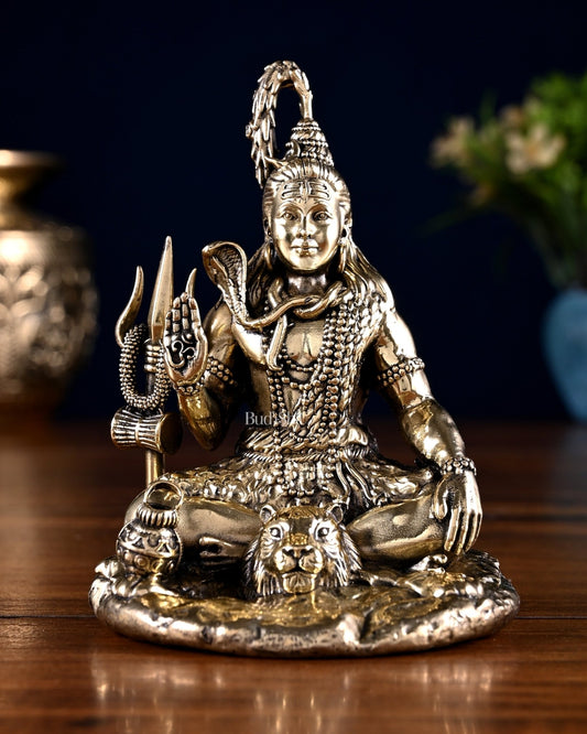 Pure Brass Blessing Lord Shiva Idol 4.5" - Budhshiv.com