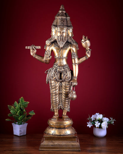 Pure Brass Brahma standing Large Statue 38.5" - Budhshiv.com