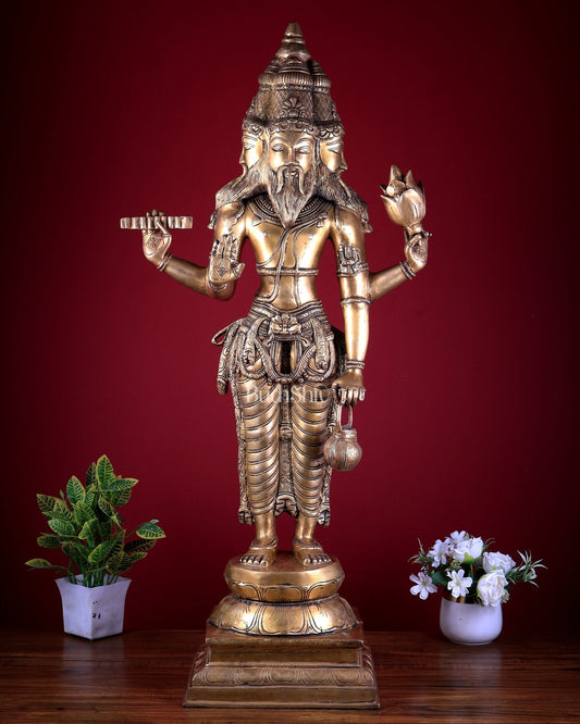 Pure Brass Brahma standing Large Statue 38.5" - Budhshiv.com