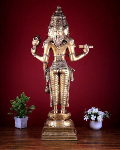 Pure Brass Brahma standing Large Statue 38.5" - Budhshiv.com
