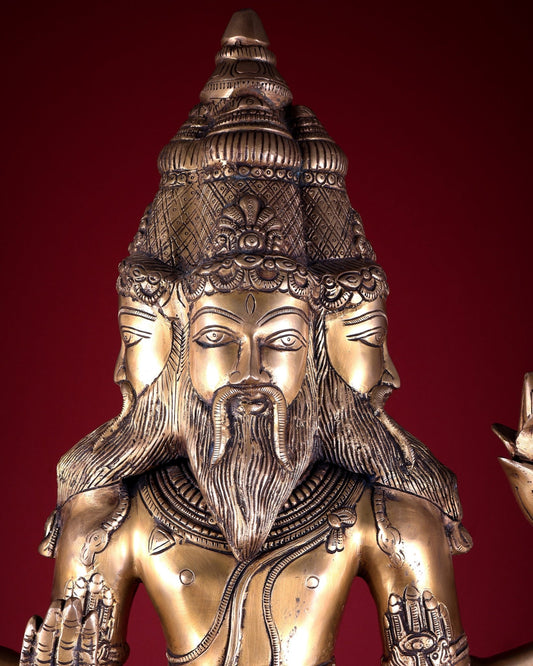 Pure Brass Brahma standing Large Statue 38.5" - Budhshiv.com