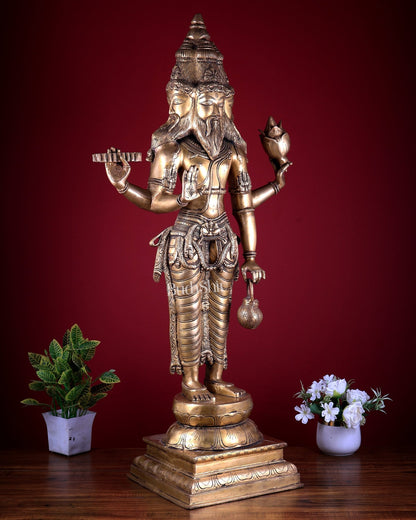 Pure Brass Brahma standing Large Statue 38.5" - Budhshiv.com