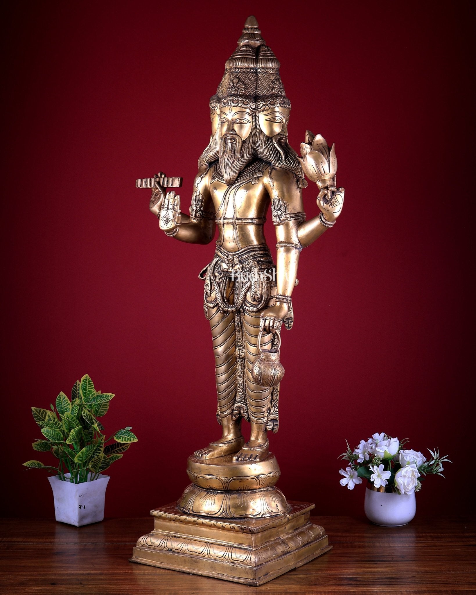 Pure Brass Brahma standing Large Statue 38.5" - Budhshiv.com