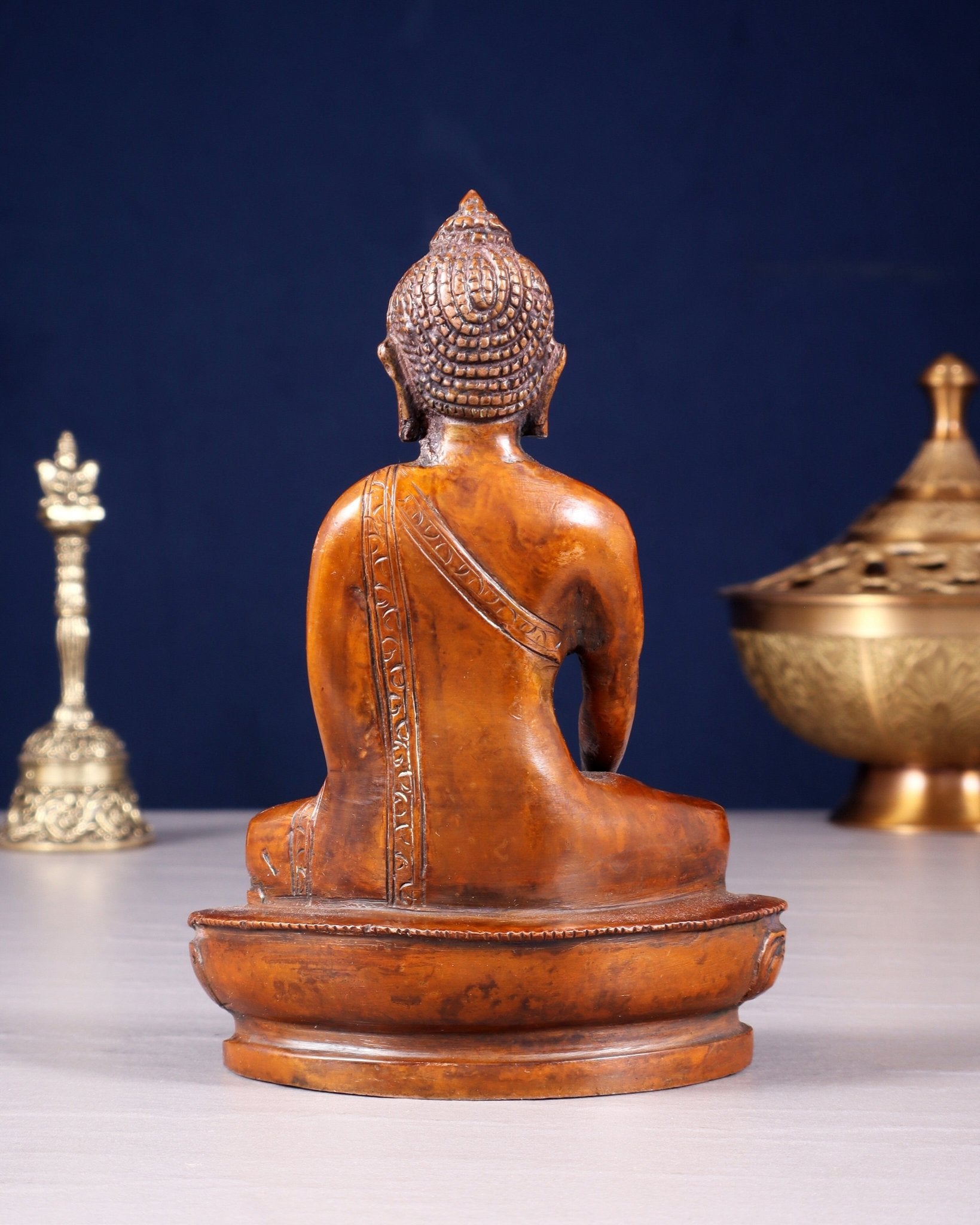 Pure Brass Buddha Bhumi sparsha Nirvana Mudra Idol 5.5" - Budhshiv.com