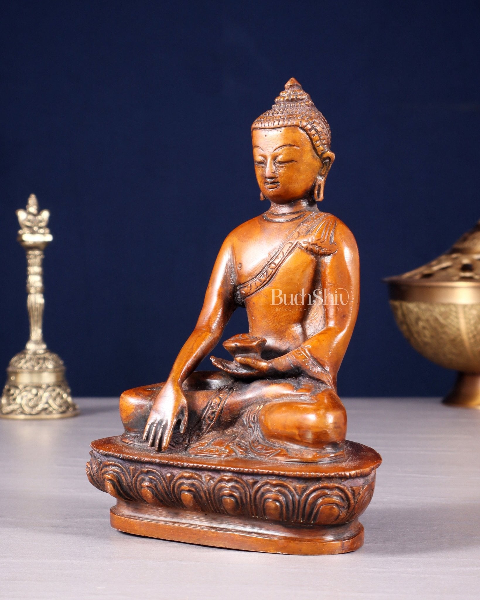 Pure Brass Buddha Bhumi sparsha Nirvana Mudra Idol 5.5" - Budhshiv.com