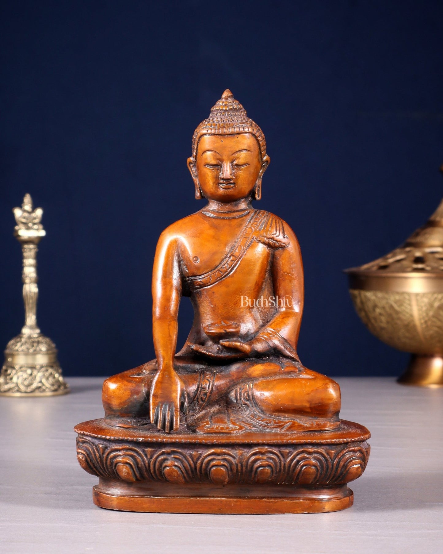 Pure Brass Buddha Bhumi sparsha Nirvana Mudra Idol 5.5" - Budhshiv.com
