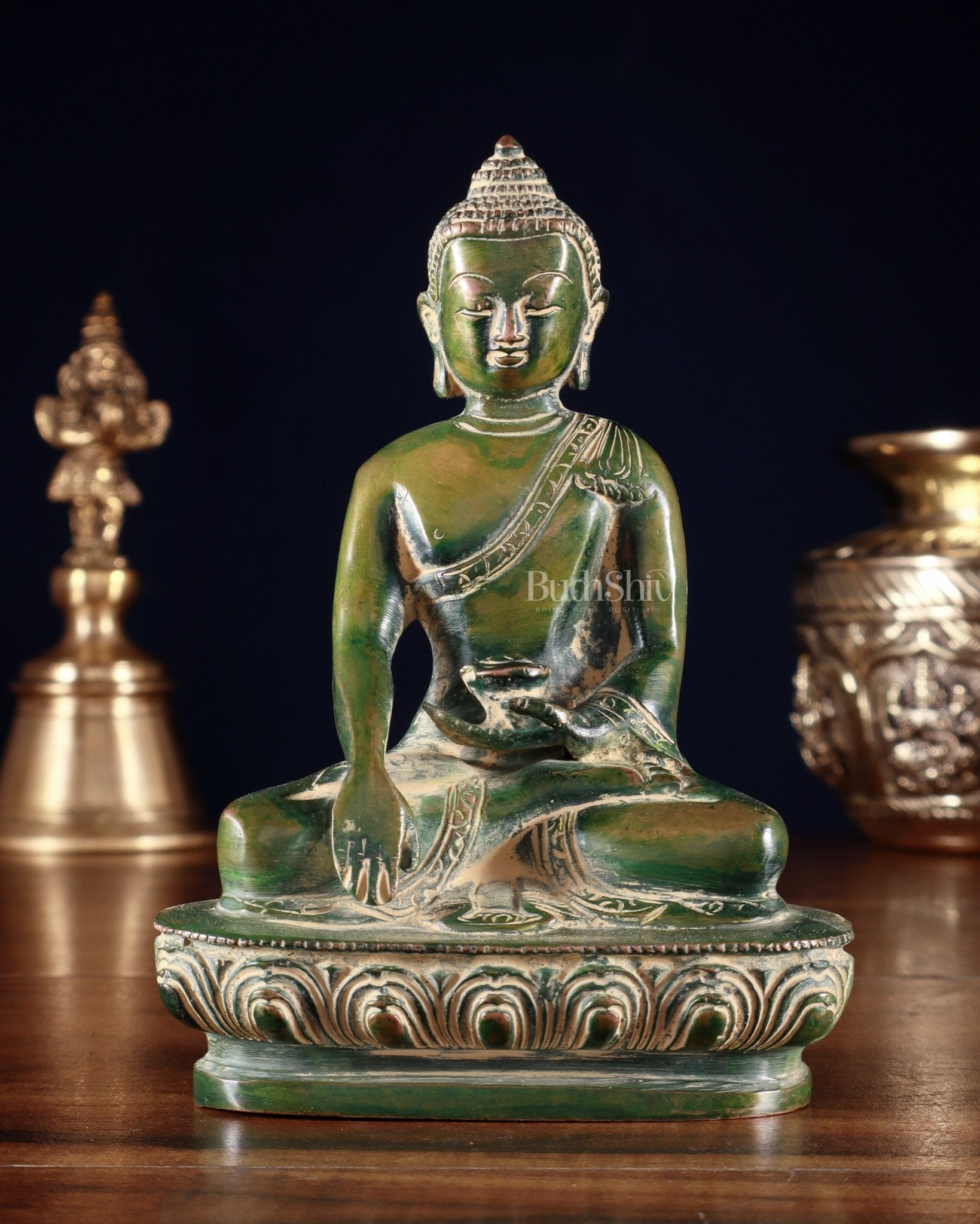 Pure Brass Buddha Bhumisparsha Nirvana Mudra Idol 5.5" - Budhshiv.com