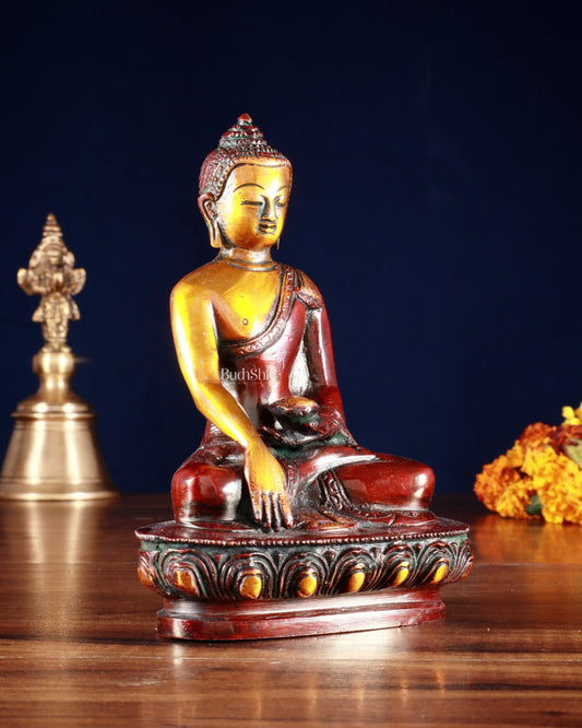 Pure Brass Buddha Bhumisparsha Nirvana Mudra Idol 5.5" - Budhshiv.com
