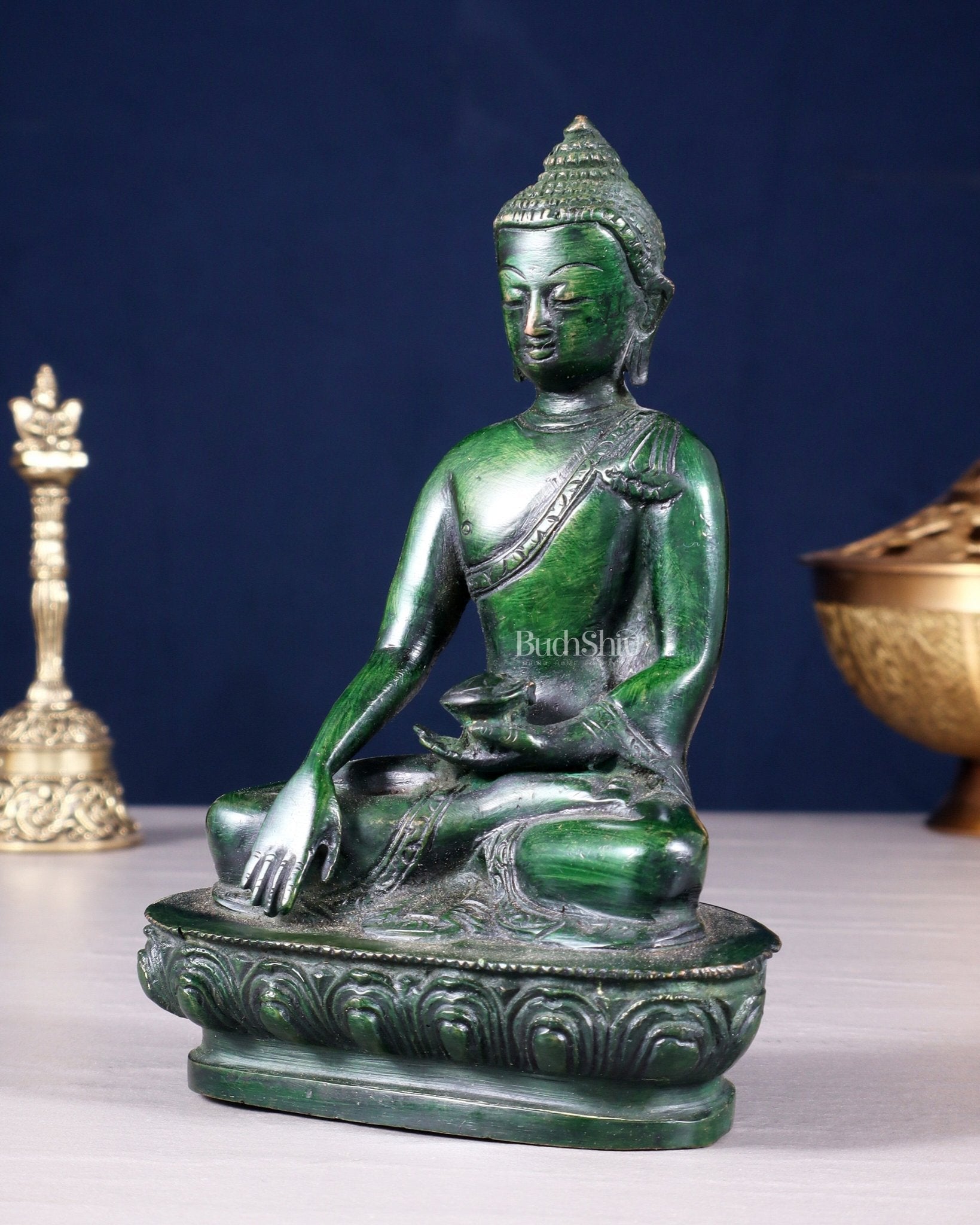 Pure Brass Buddha Bhumisparsha Nirvana Mudra Idol 5.5" - Budhshiv.com