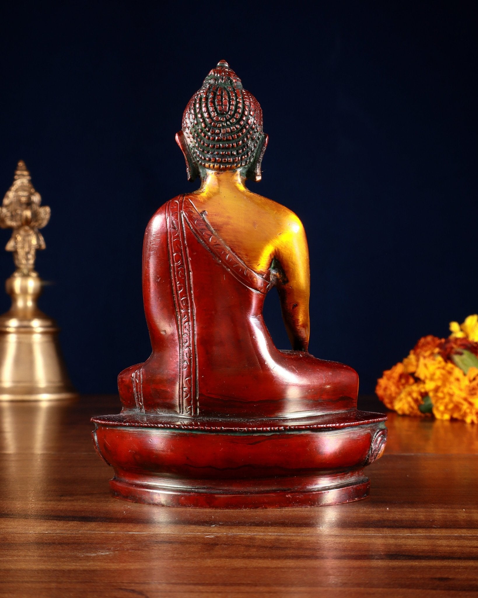 Pure Brass Buddha Bhumisparsha Nirvana Mudra Idol 5.5" - Budhshiv.com
