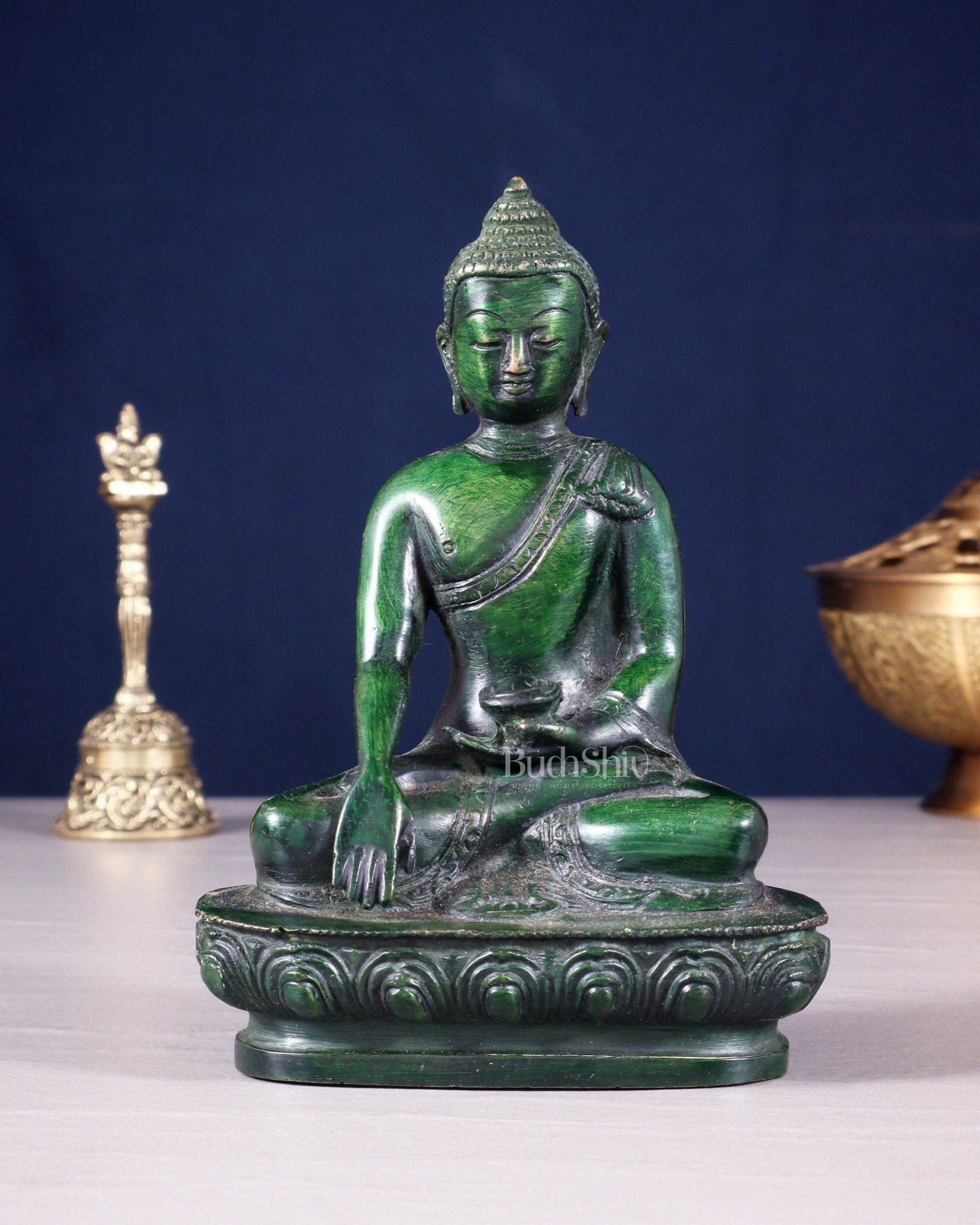 Pure Brass Buddha Bhumisparsha Nirvana Mudra Idol 5.5" - Budhshiv.com