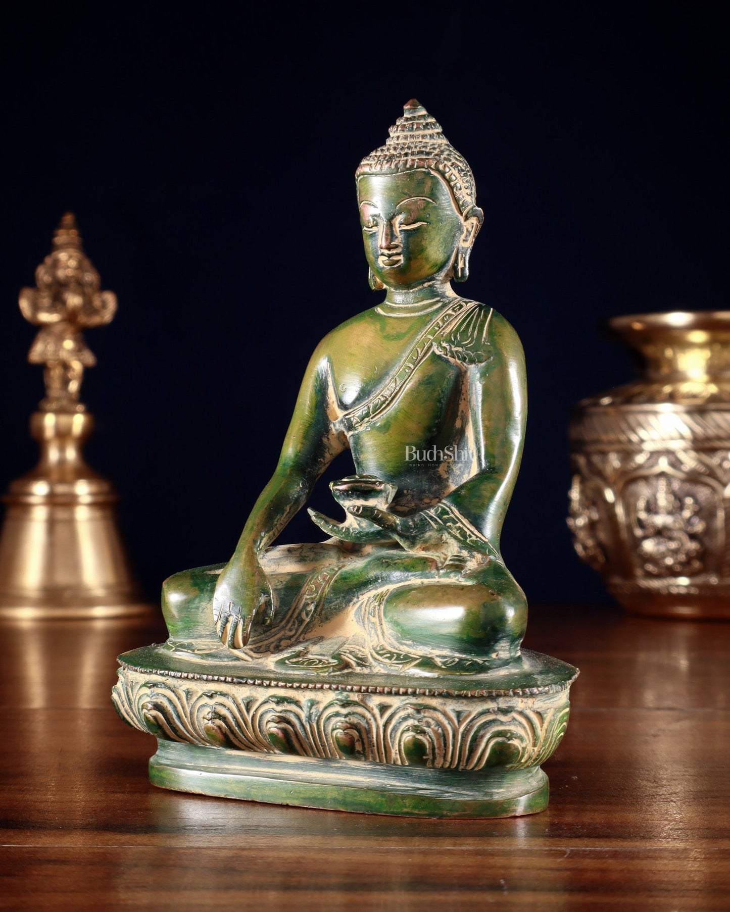 Pure Brass Buddha Bhumisparsha Nirvana Mudra Idol 5.5" - Budhshiv.com