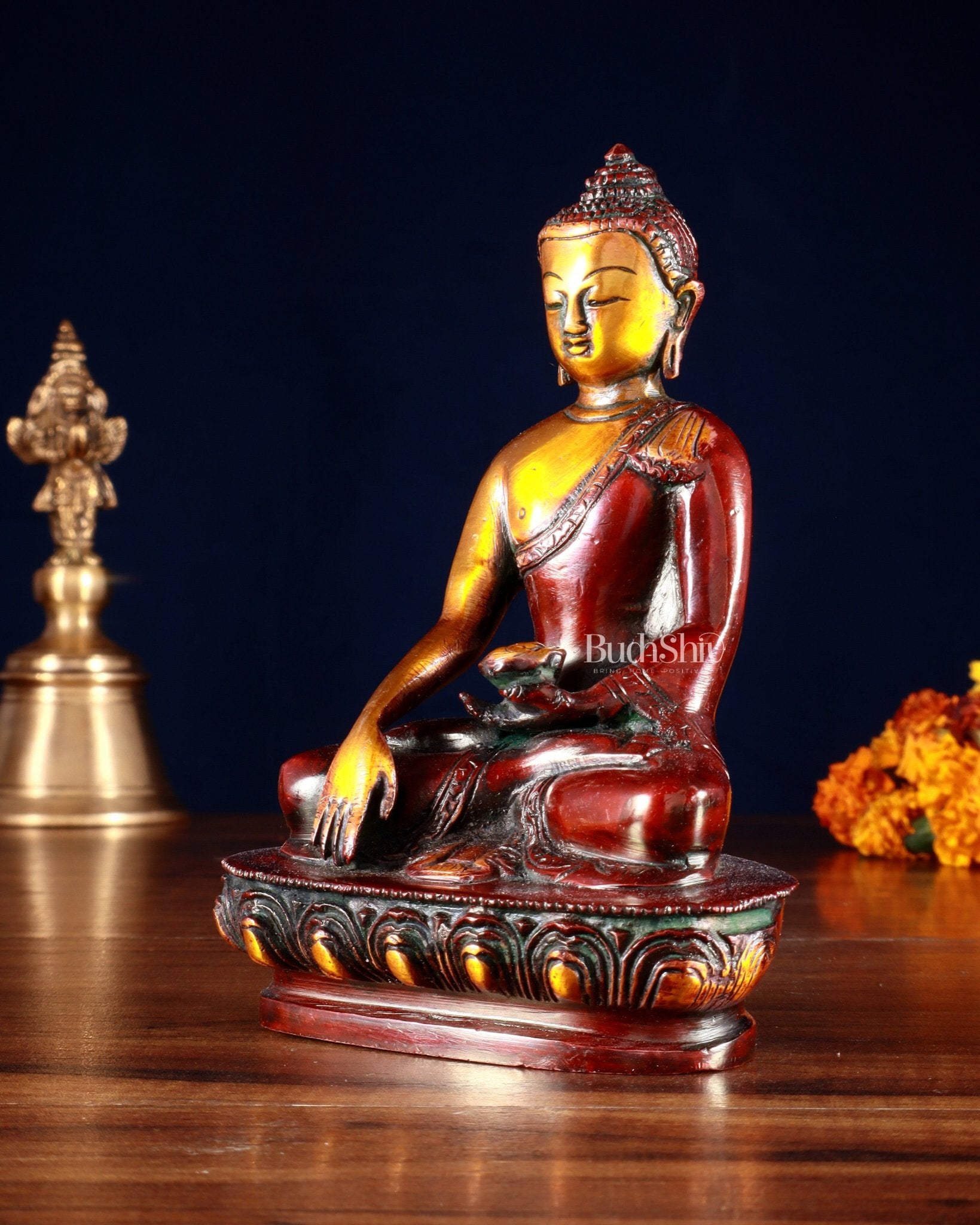 Pure Brass Buddha Bhumisparsha Nirvana Mudra Idol 5.5" - Budhshiv.com