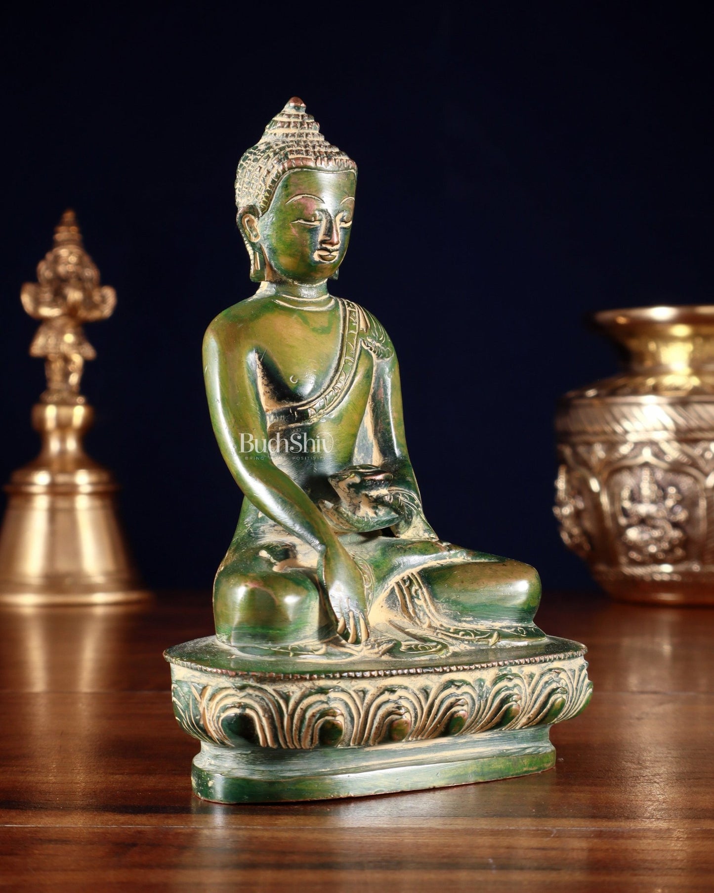 Pure Brass Buddha Bhumisparsha Nirvana Mudra Idol 5.5" - Budhshiv.com