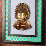 Pure Brass Buddha Bust Anjali Mudra on Wooden Frame with Premium Fabric | 17.5 Inch Wall Hanging - Budhshiv.com