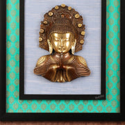 Pure Brass Buddha Bust Anjali Mudra on Wooden Frame with Premium Fabric | 17.5 Inch Wall Hanging - Budhshiv.com