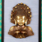 Pure Brass Buddha Bust Anjali Mudra on Wooden Frame with Premium Fabric | 17.5 Inch Wall Hanging - Budhshiv.com