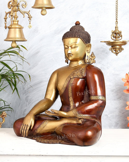 Pure Brass Buddha in Bhumisparsha Mudra Statue - 21" | large size - Budhshiv.com