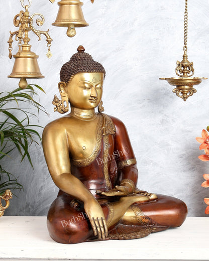 Pure Brass Buddha in Bhumisparsha Mudra Statue - 21" | large size - Budhshiv.com