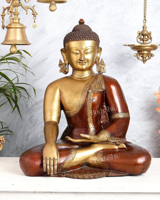 Pure Brass Buddha in Bhumisparsha Mudra Statue - 21" | large size - Budhshiv.com