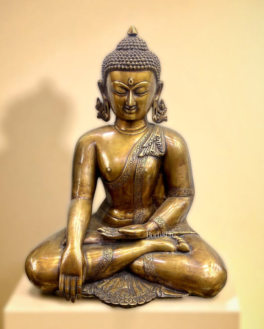 Pure Brass Buddha in Bhumisparsha Mudra Statue - 21" | large size - Budhshiv.com