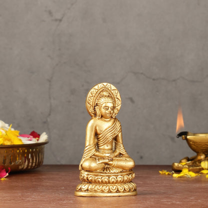 Pure Brass Buddha in Meditation Miniature Idol 4 inch - Budhshiv.com