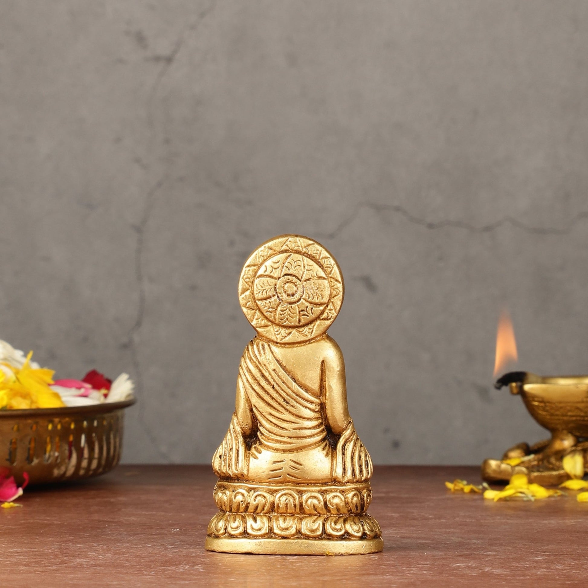 Pure Brass Buddha in Meditation Miniature Idol 4 inch - Budhshiv.com