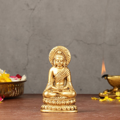 Pure Brass Buddha in Meditation Miniature Idol 4 inch - Budhshiv.com